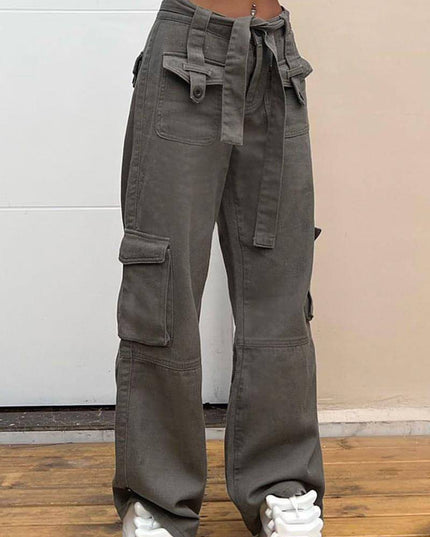 Vintage Multi Pocket Belt Casual Workwear Jeans Women