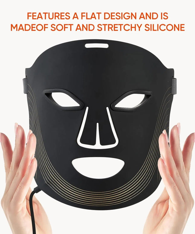 7 Color Cordless LED Face Mask For Wrinkle & Acne Reducing - Black