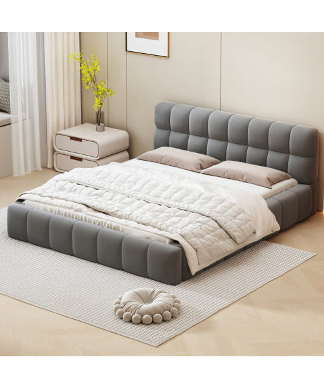 LuneluX_Home – 81.7" Upholstered Double Bed with Soft Linen Backrest