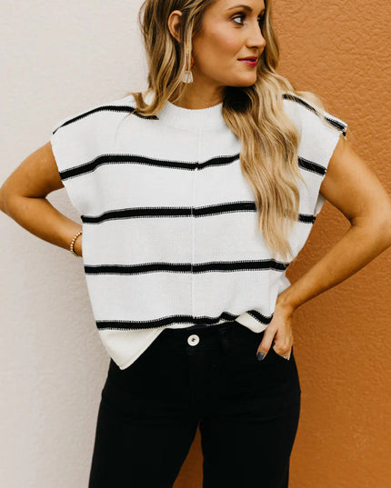 White Striped Batwing Sleeve Sweater Tee