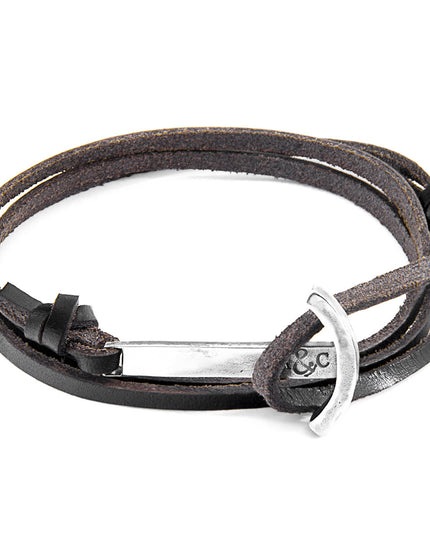 Dark Brown Clipper Silver & Leather Bracelet