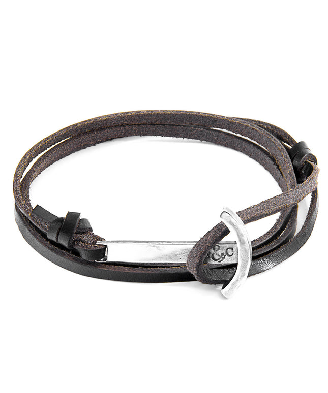 Dark Brown Clipper Silver & Leather Bracelet