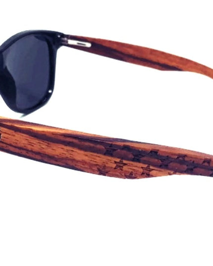 Zebrawood Sunglasses, Stars and Bars With Wooden Case, Polarized,
