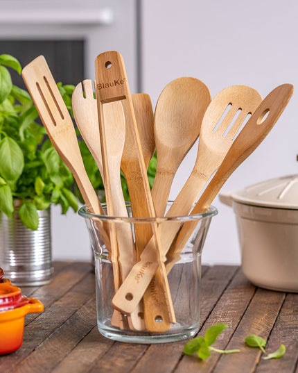 Wooden Spoons for Cooking 7-Pack - Bamboo Kitchen Utensils Set for