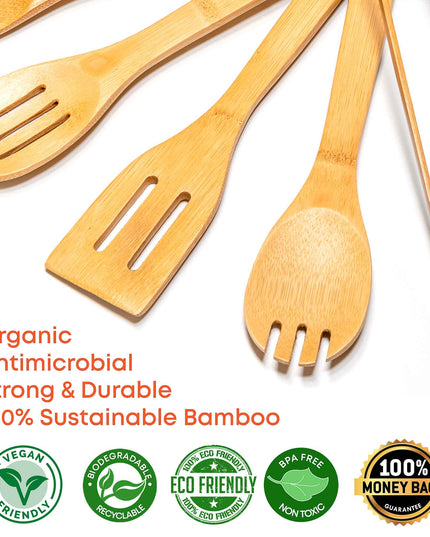 Wooden Spoons for Cooking 7-Pack - Bamboo Kitchen Utensils Set for