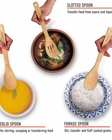 Wooden Spoons for Cooking 7-Pack - Bamboo Kitchen Utensils Set for