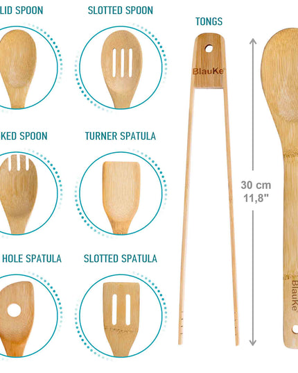 Wooden Spoons for Cooking 7-Pack - Bamboo Kitchen Utensils Set for