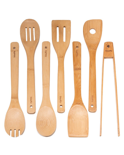 Wooden Spoons for Cooking 7-Pack - Bamboo Kitchen Utensils Set for