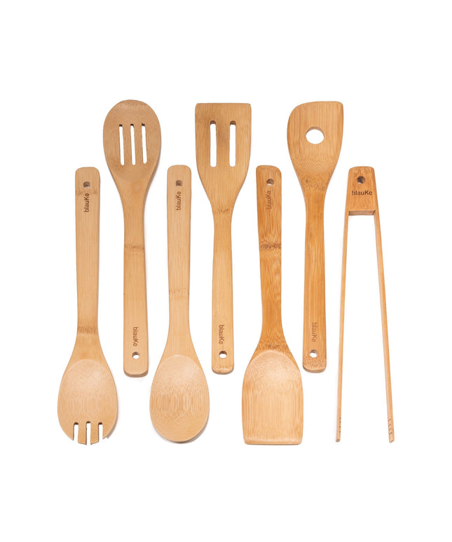 Wooden Spoons for Cooking 7-Pack - Bamboo Kitchen Utensils Set for