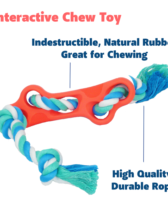 Rubber Bone Dog Chew Toy with Tug Rope -- Great for Active Dogs