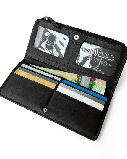 Ladies Slim Clutch Wallet With Top Zipper
