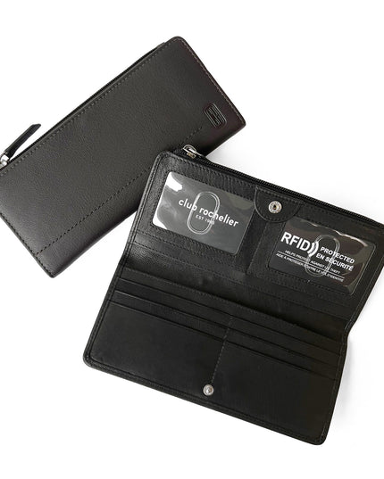 Ladies Slim Clutch Wallet With Top Zipper