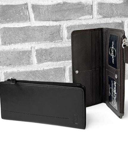 Ladies Slim Clutch Wallet With Top Zipper