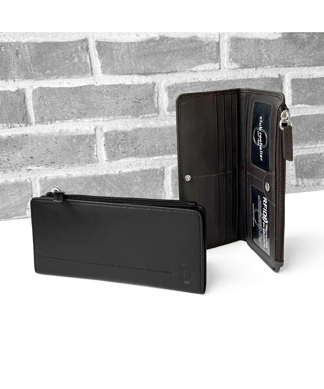 Ladies Slim Clutch Wallet With Top Zipper