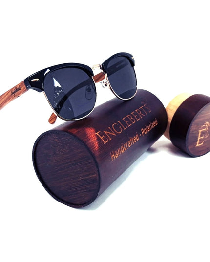 Real Walnut Wood Club Style Sunglasses With Bamboo Case, Polarized