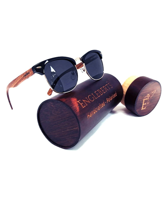 Real Walnut Wood Club Style Sunglasses With Bamboo Case, Polarized
