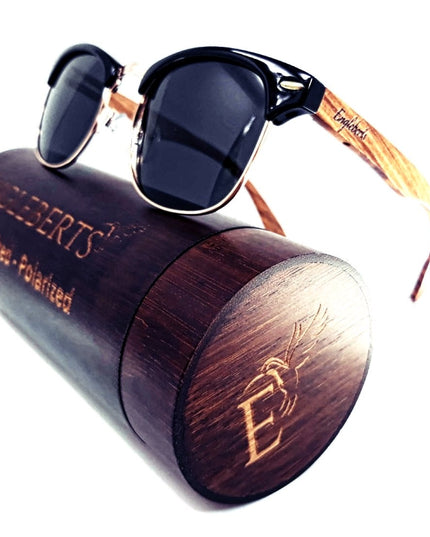 Real Walnut Wood Club Style Sunglasses With Bamboo Case, Polarized