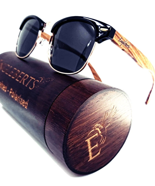 Real Walnut Wood Club Style Sunglasses With Bamboo Case, Polarized