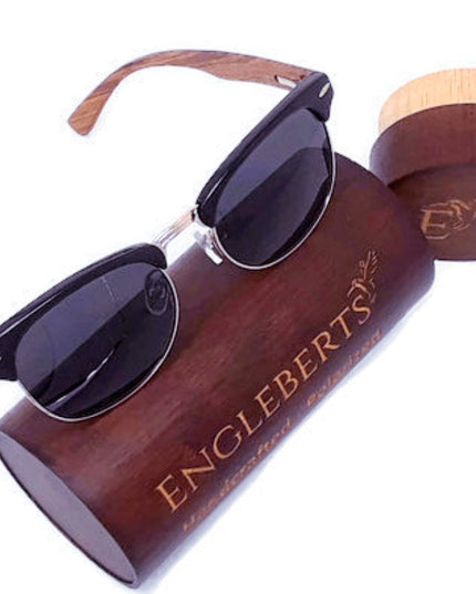 Real Walnut Wood Club Style Sunglasses With Bamboo Case, Polarized