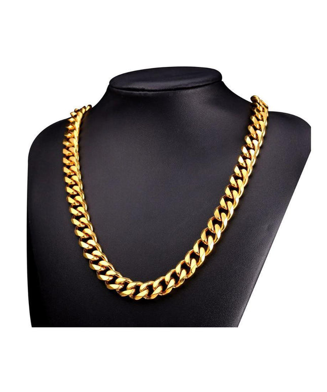 14K Yellow Gold Solid Brass Cuban Classic Chain