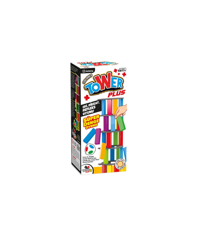 Totteriq Coloured Plus Tower Wooden Blocks Tumbling Tower Game
