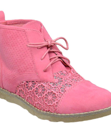 SOBEYO Women's Booties Embroidered Flower Lace Up Oxford Pink