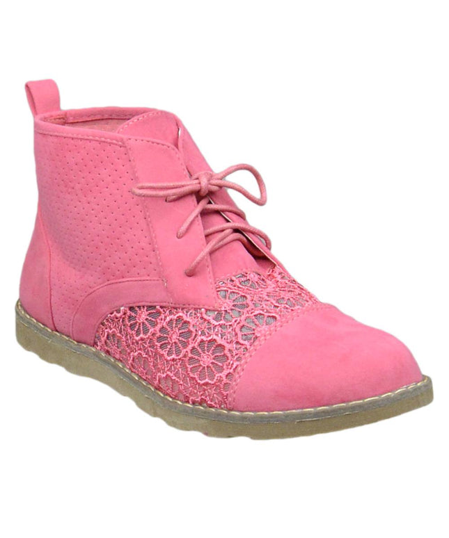 SOBEYO Women's Booties Embroidered Flower Lace Up Oxford Pink