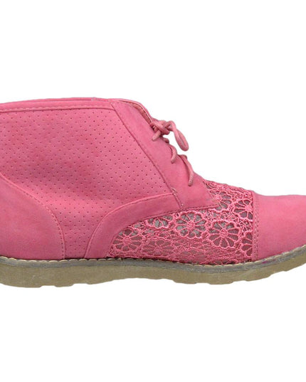 SOBEYO Women's Booties Embroidered Flower Lace Up Oxford Pink