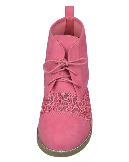 SOBEYO Women's Booties Embroidered Flower Lace Up Oxford Pink