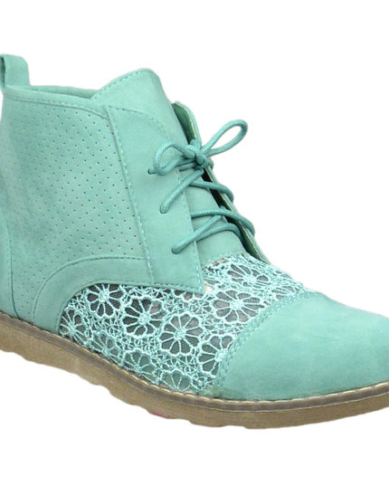 SOBEYO Women's Booties Embroidered Flower Lace Up Oxford Green