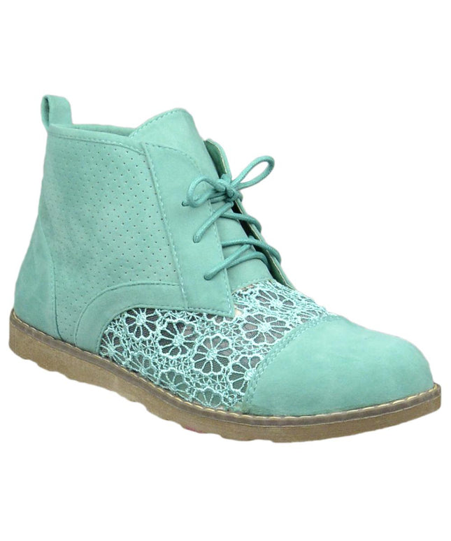 SOBEYO Women's Booties Embroidered Flower Lace Up Oxford Green