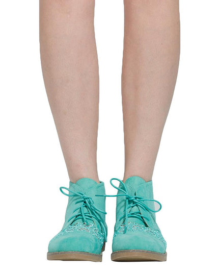 SOBEYO Women's Booties Embroidered Flower Lace Up Oxford Green