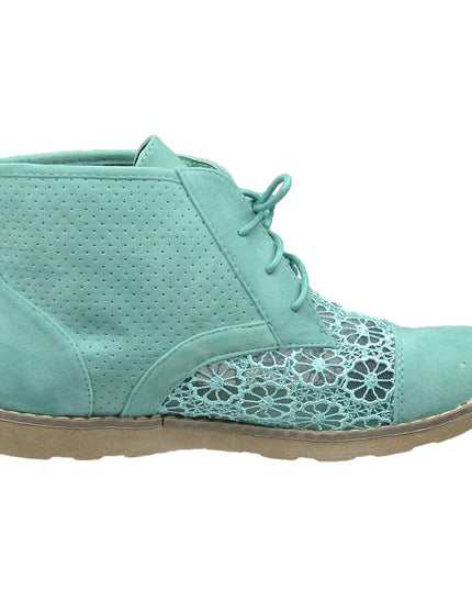 SOBEYO Women's Booties Embroidered Flower Lace Up Oxford Green