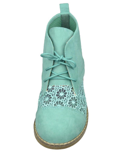 SOBEYO Women's Booties Embroidered Flower Lace Up Oxford Green