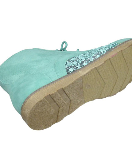 SOBEYO Women's Booties Embroidered Flower Lace Up Oxford Green