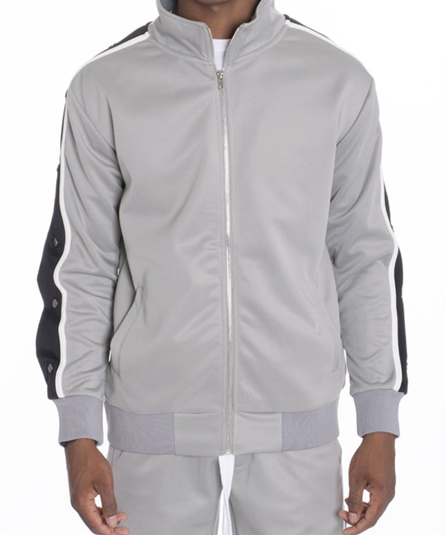 SNAP BUTTON TRACK JACKET- GREY