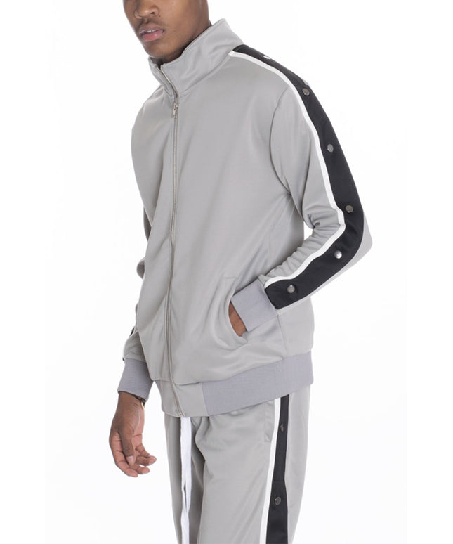 SNAP BUTTON TRACK JACKET- GREY