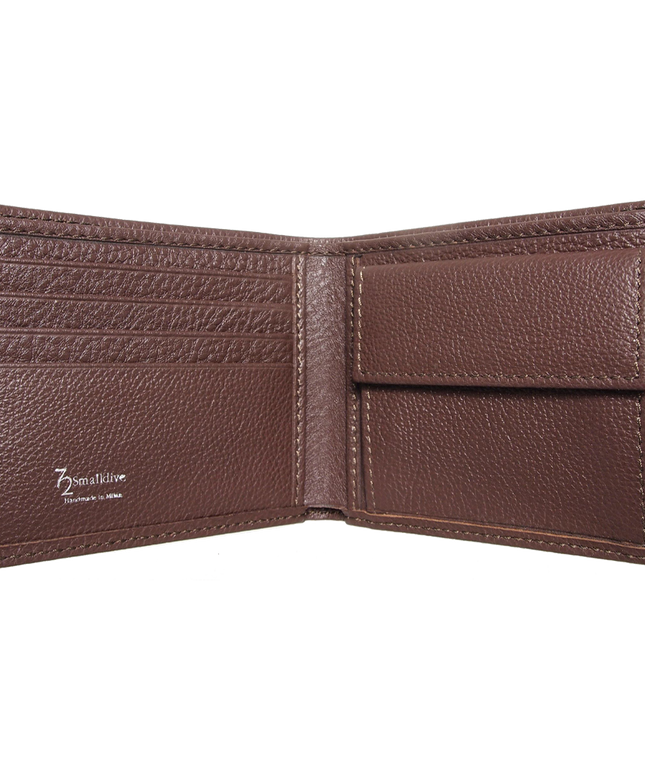 Pebbled Leather Billfold With Coin Pocket Brown