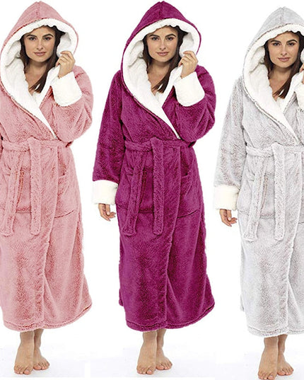 Bathrobe Long Sleeved Bathrobe Hooded Plush Robe Women Shawl  long
