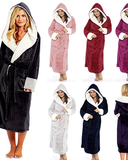 Bathrobe Long Sleeved Bathrobe Hooded Plush Robe Women Shawl  long