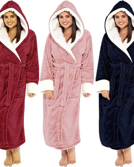 Bathrobe Long Sleeved Bathrobe Hooded Plush Robe Women Shawl  long