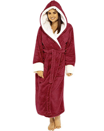 Bathrobe Long Sleeved Bathrobe Hooded Plush Robe Women Shawl  long