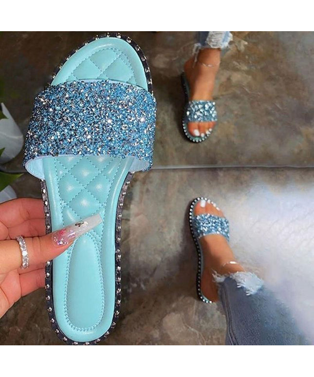 Crystal  Women Slippers Bling Bling Flats Female Beach Shoes Summer