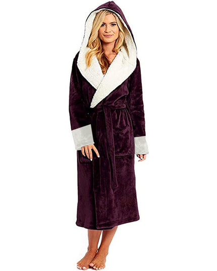 Bathrobe Long Sleeved Bathrobe Hooded Plush Robe Women Shawl  long