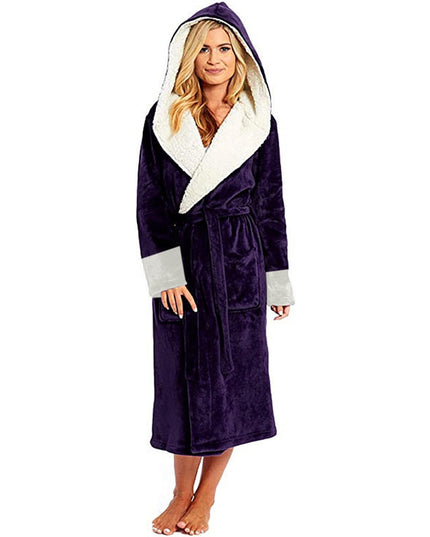 Bathrobe Long Sleeved Bathrobe Hooded Plush Robe Women Shawl  long
