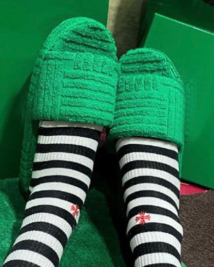 2021 Flat Furry Slippers Thick Sole Open Toe Women Slides