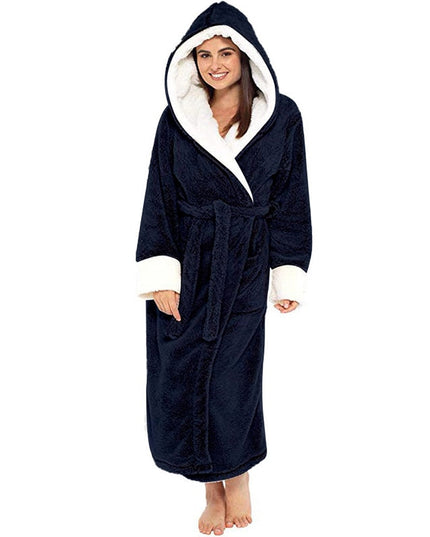 Bathrobe Long Sleeved Bathrobe Hooded Plush Robe Women Shawl  long
