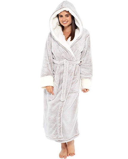 Bathrobe Long Sleeved Bathrobe Hooded Plush Robe Women Shawl  long