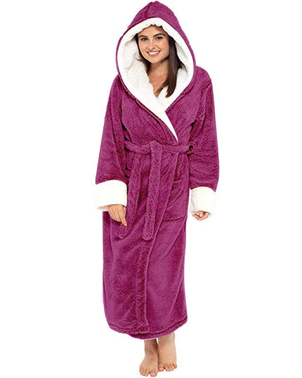 Bathrobe Long Sleeved Bathrobe Hooded Plush Robe Women Shawl  long