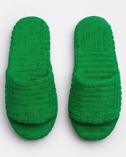 2021 Flat Furry Slippers Thick Sole Open Toe Women Slides